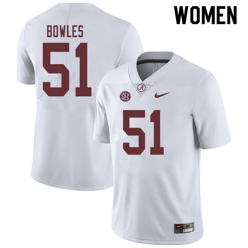Women #51 Tanner Bowles Alabama Crimson Tide College Football Jerseys Sale-White